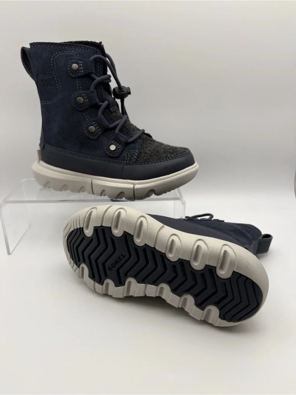 Sorel Navy and Gray Kids High-Top Winter Boots